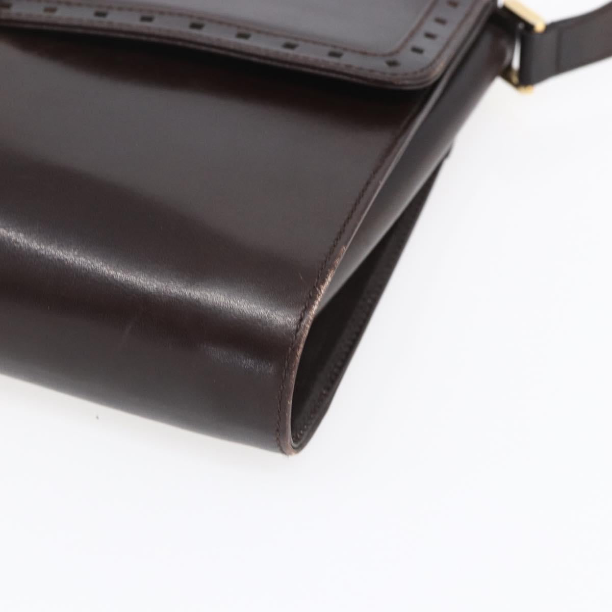 GUCCI Shoulder Bag Leather Brown Gold Auth 154665