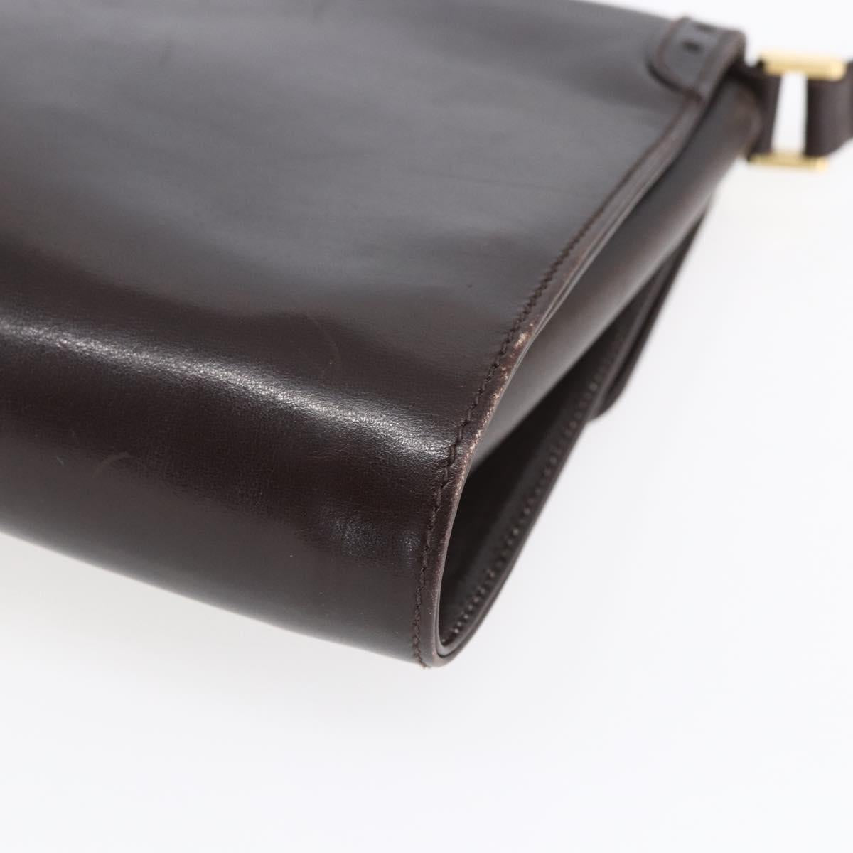 GUCCI Shoulder Bag Leather Brown Gold Auth 154665