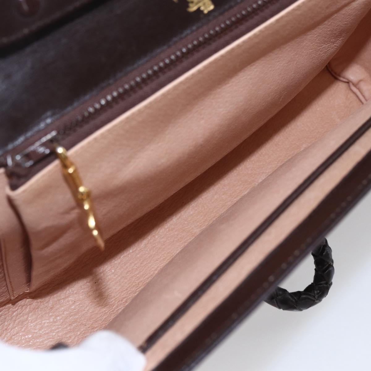 GUCCI Shoulder Bag Leather Brown Gold Auth 154665