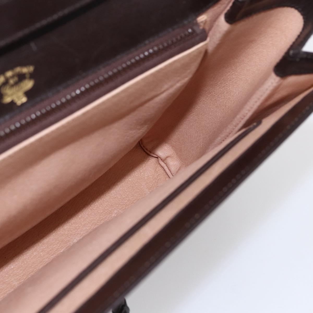 GUCCI Shoulder Bag Leather Brown Gold Auth 154665