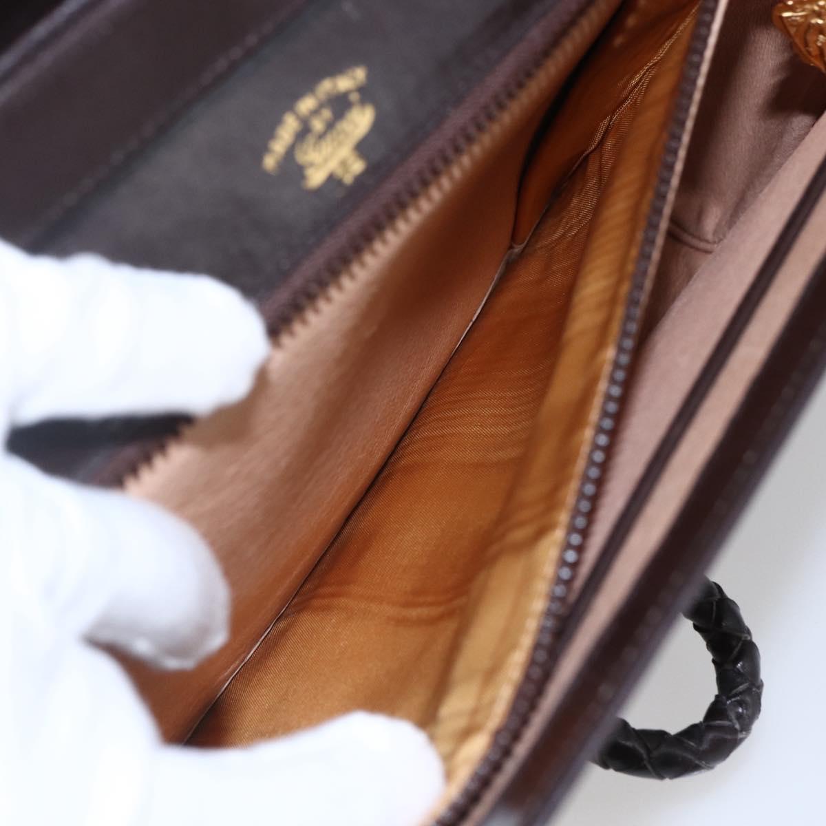 GUCCI Shoulder Bag Leather Brown Gold Auth 154665