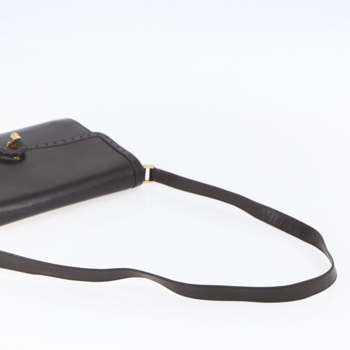 GUCCI Shoulder Bag Leather Brown Gold Auth 154665