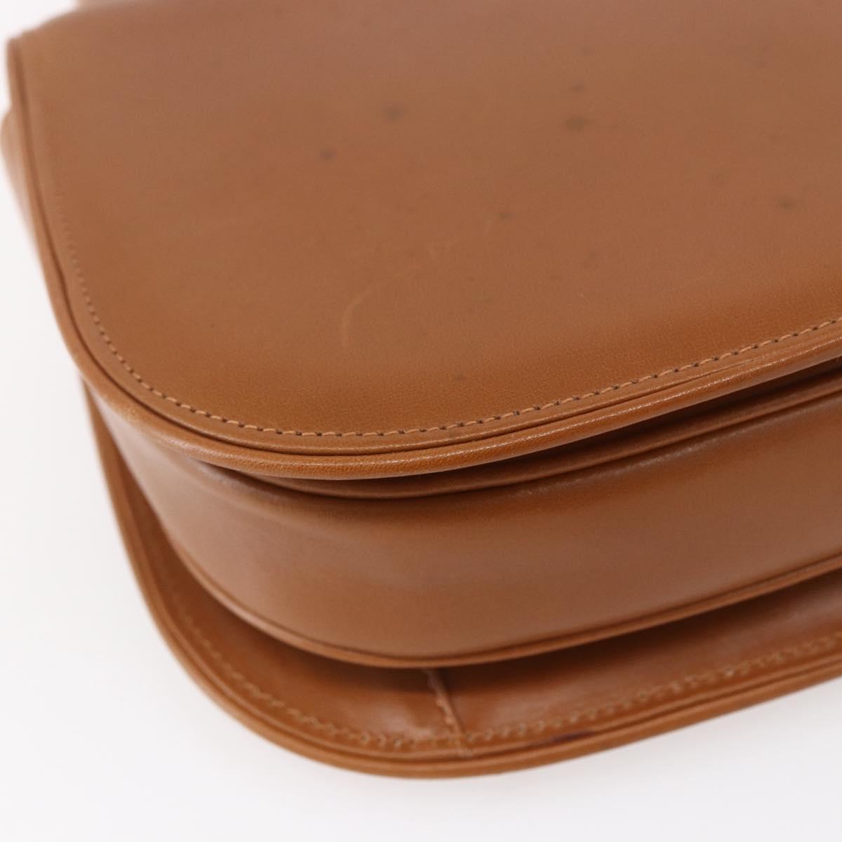 GUCCI Hand Bag Leather Brown Gold Auth 154667