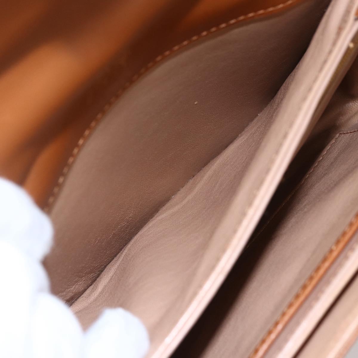 GUCCI Hand Bag Leather Brown Gold Auth 154667