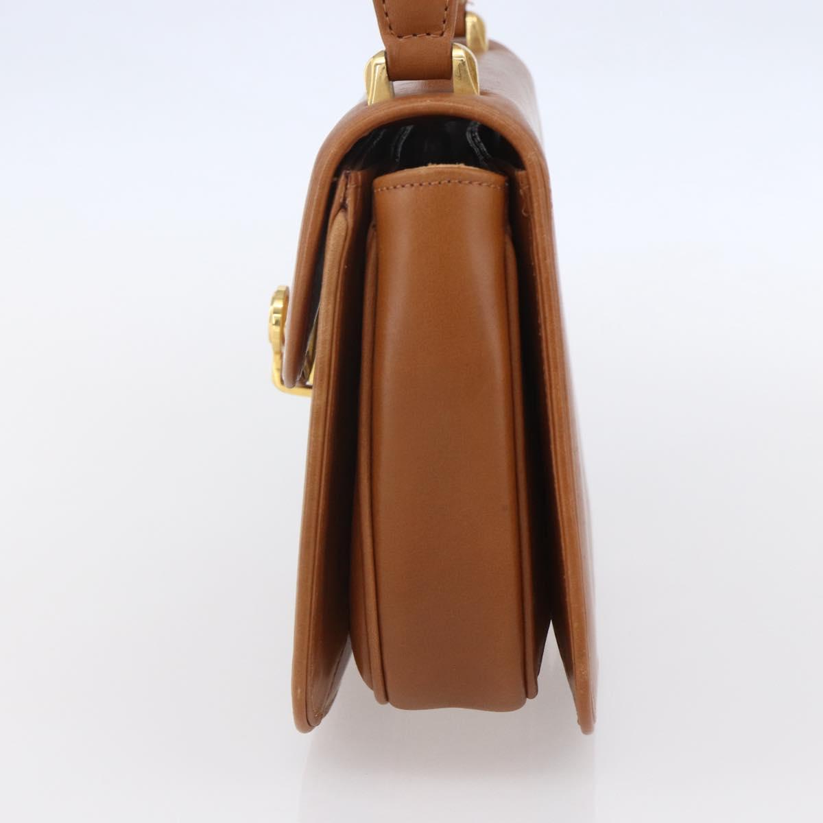 GUCCI Hand Bag Leather Brown Gold Auth 154667