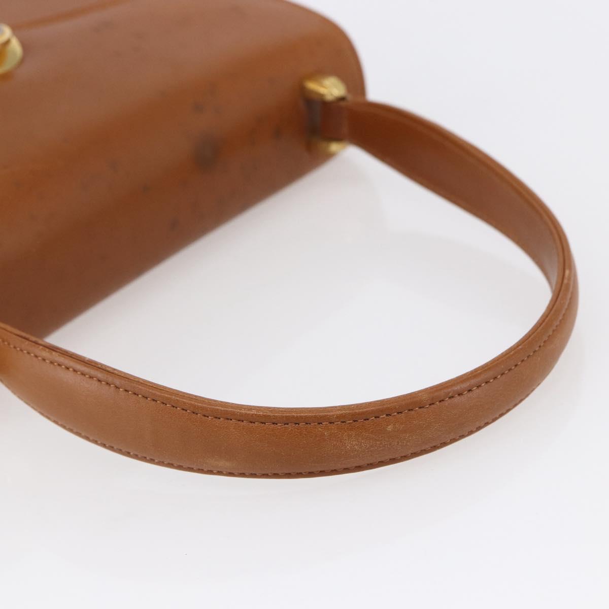 GUCCI Hand Bag Leather Brown Gold Auth 154667