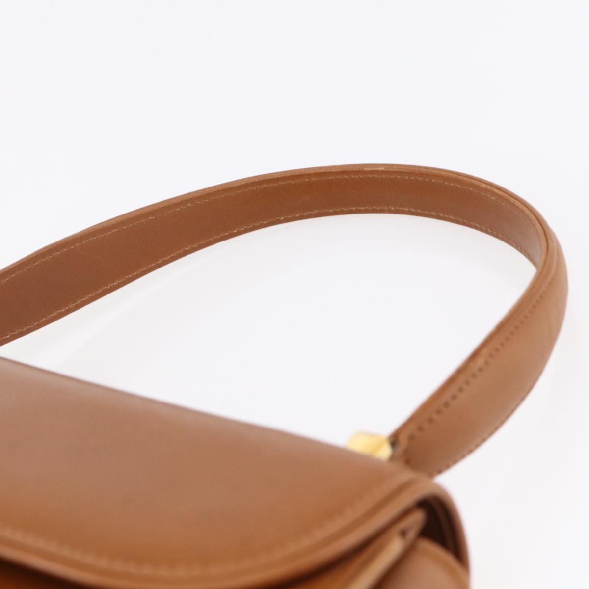 GUCCI Hand Bag Leather Brown Gold Auth 154667