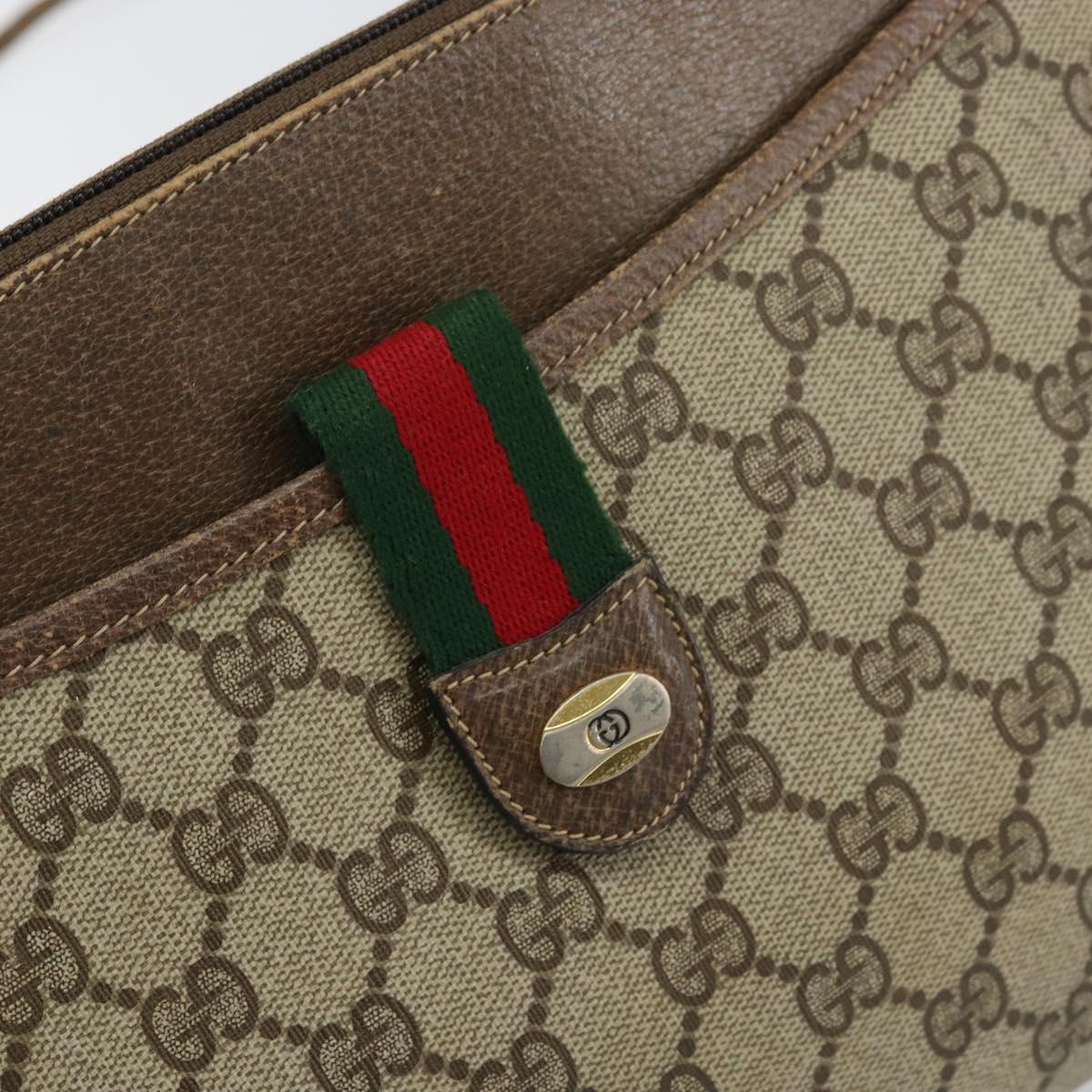 GUCCI GG Supreme Web Sherry Line Bag PVC Beige Gold 904 02 026 Auth 154668