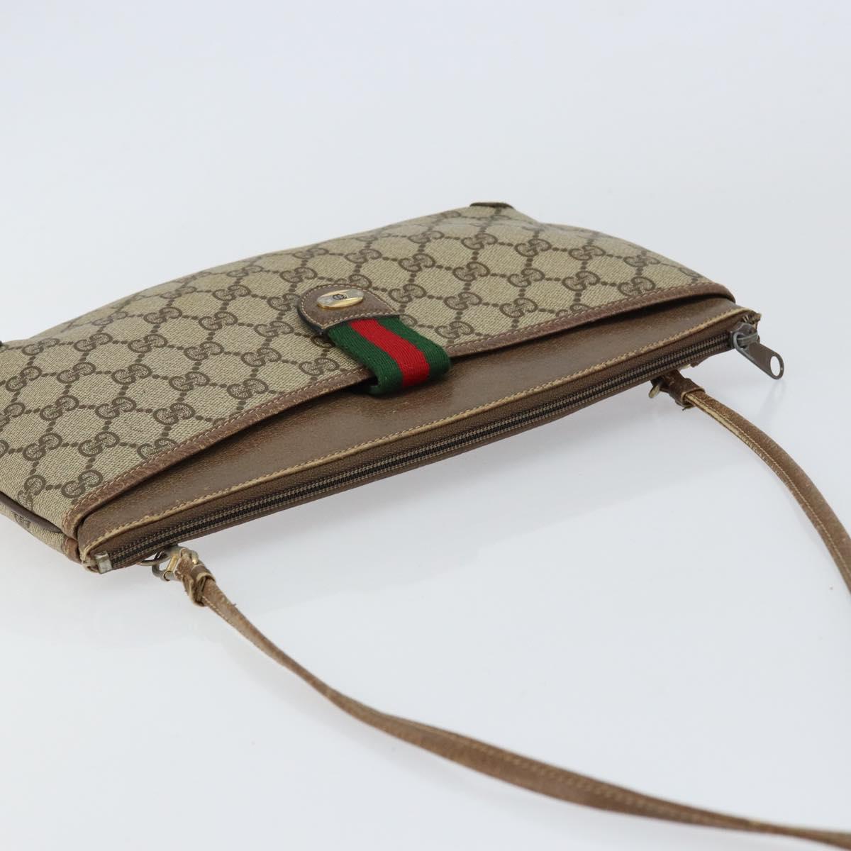 GUCCI GG Supreme Web Sherry Line Bag PVC Beige Gold 904 02 026 Auth 154668