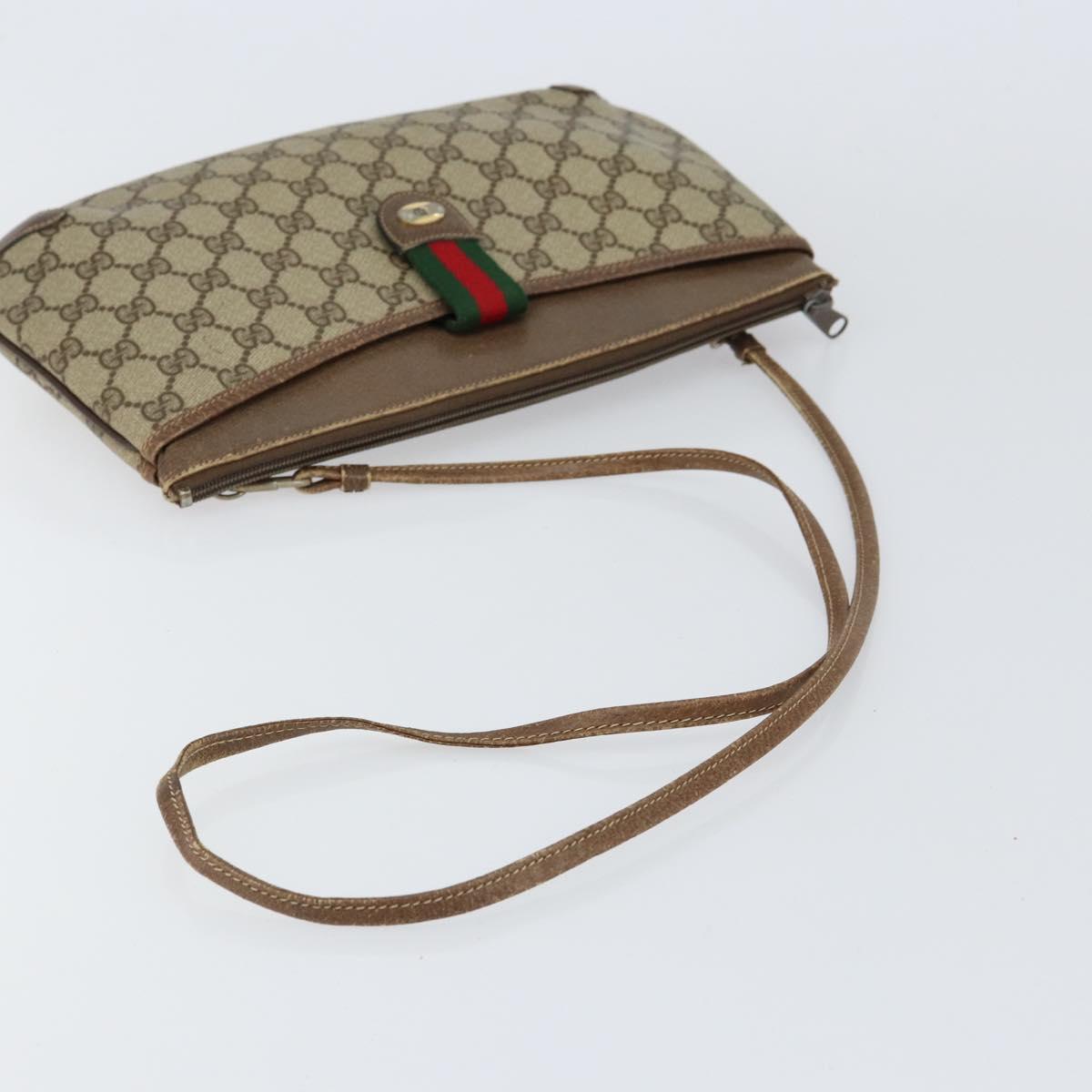 GUCCI GG Supreme Web Sherry Line Bag PVC Beige Gold 904 02 026 Auth 154668