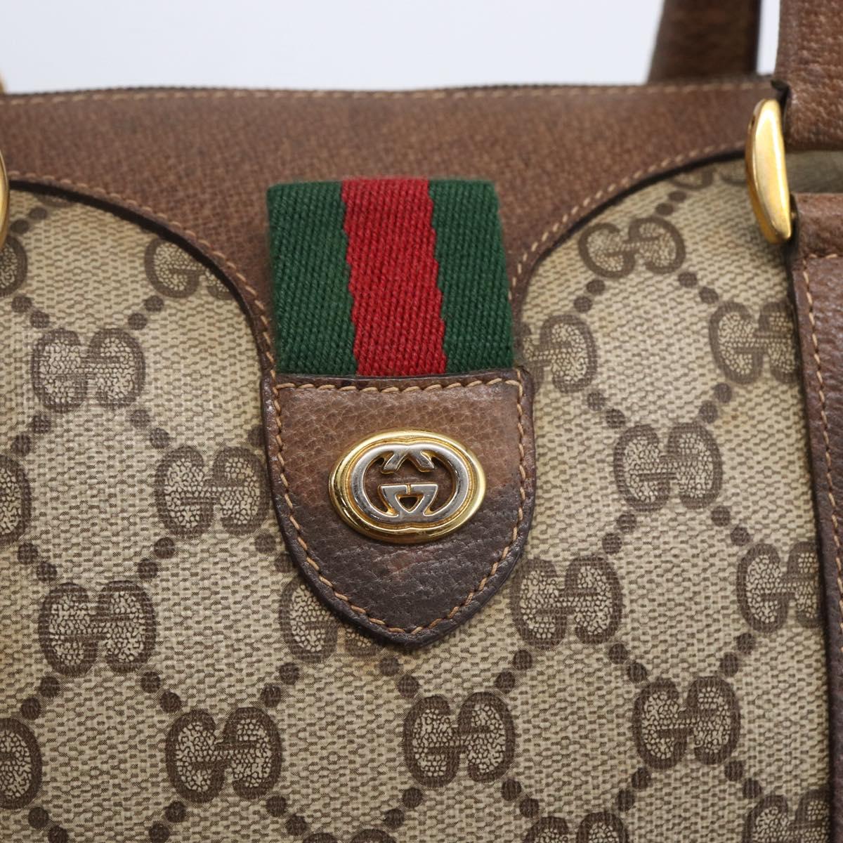 GUCCI GG Supreme Web Sherry Line Bag PVC Beige Gold 116 02 006 Auth 154669