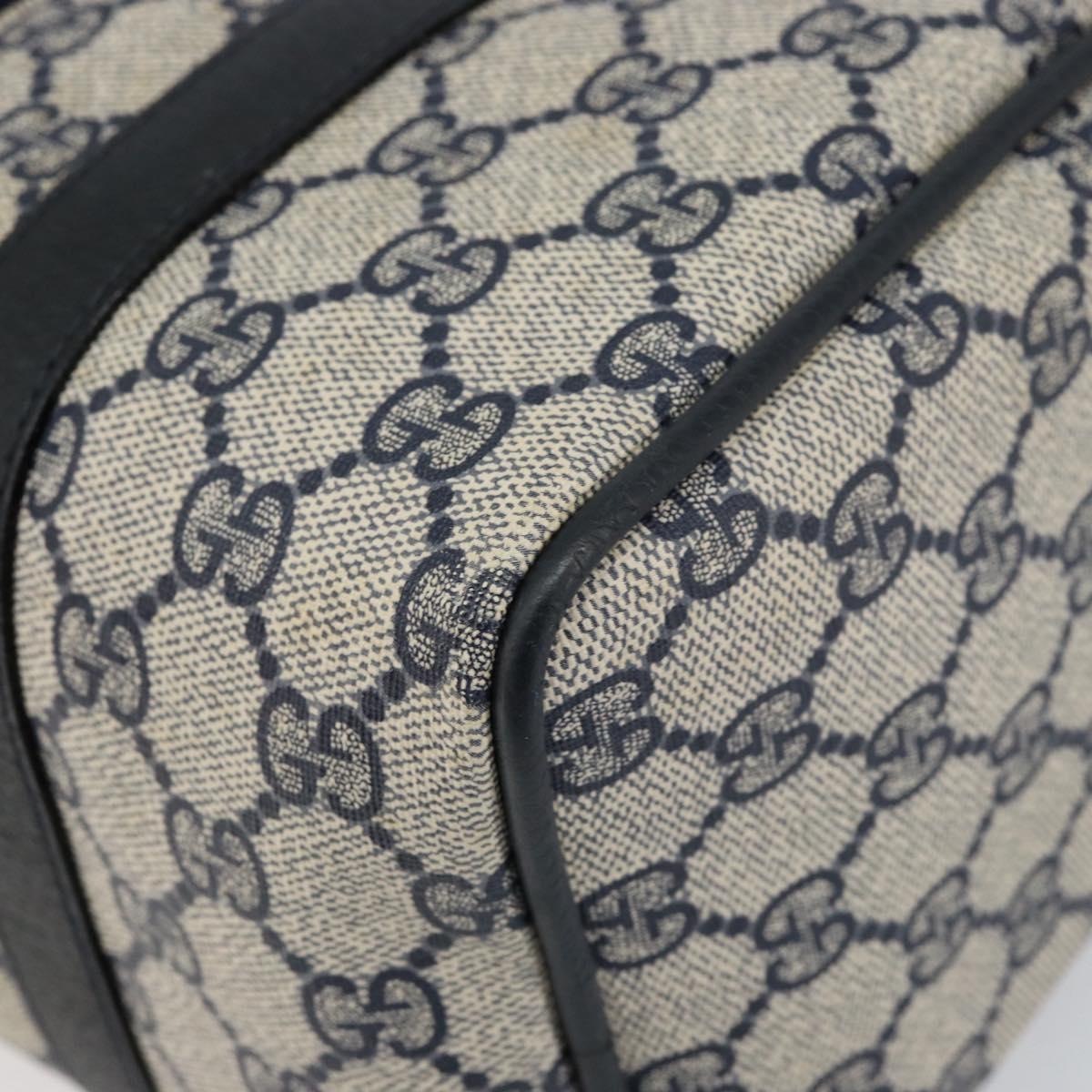 GUCCI GG Supreme Sherry Line Boston Bag PVC Navy Gold 378 012 3841 Auth 154670