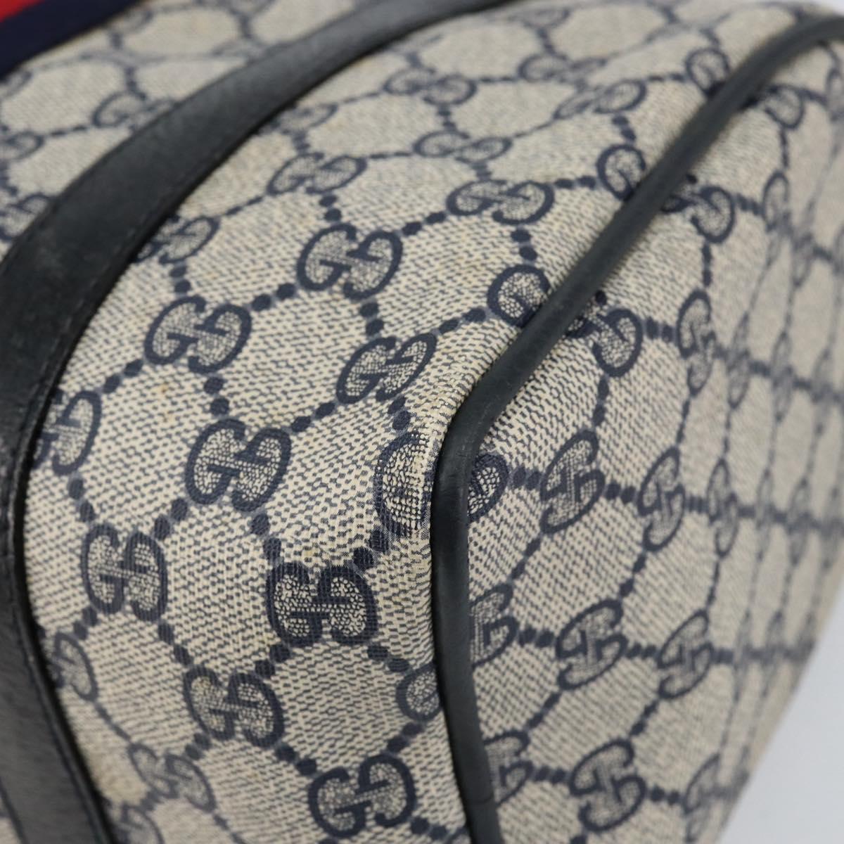 GUCCI GG Supreme Sherry Line Boston Bag PVC Navy Gold 378 012 3841 Auth 154670