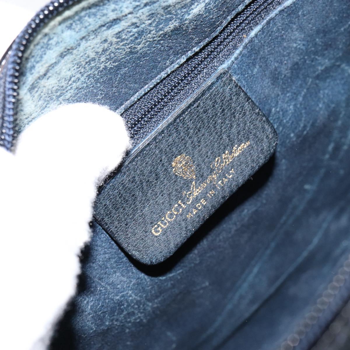 GUCCI GG Supreme Sherry Line Boston Bag PVC Navy Gold 378 012 3841 Auth 154670