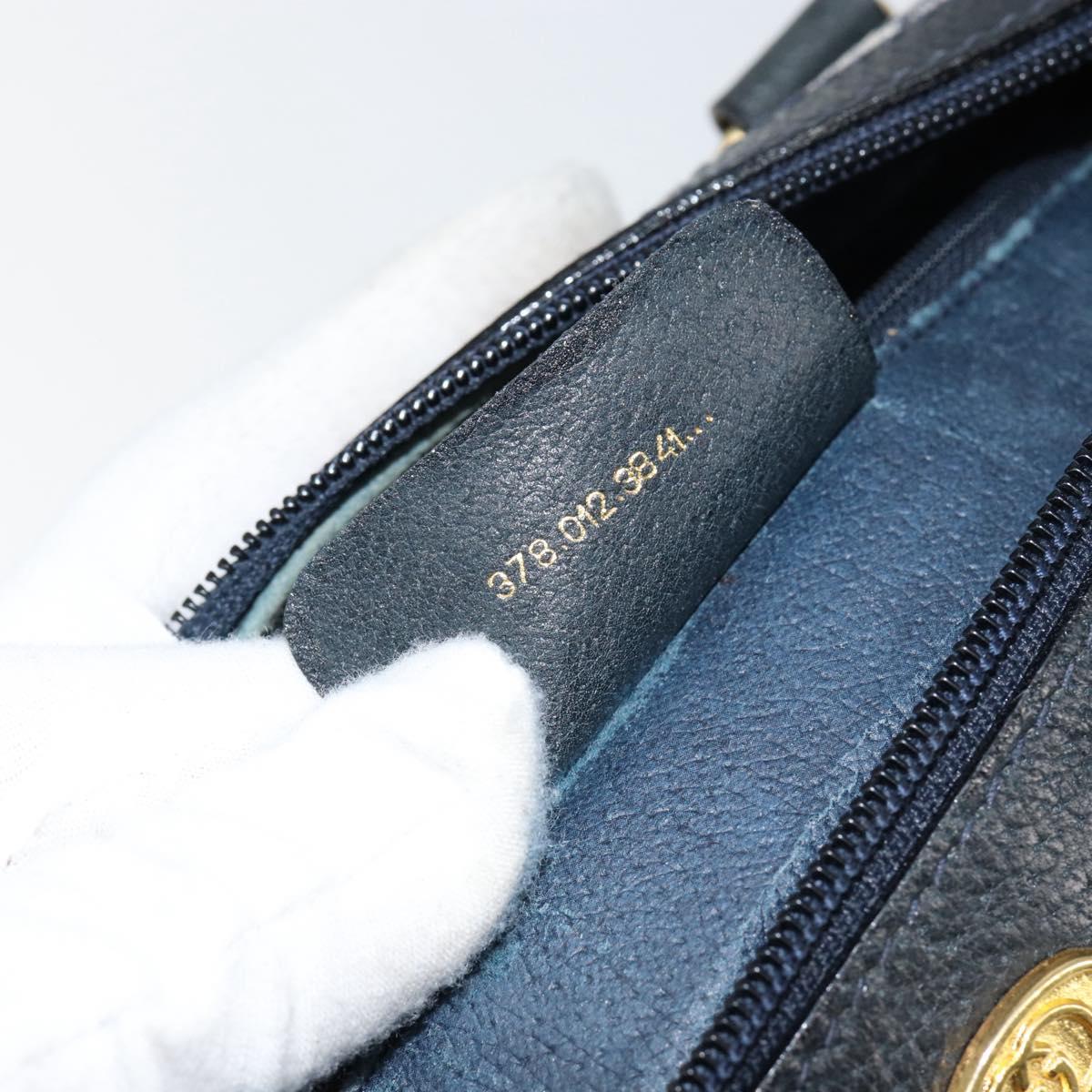 GUCCI GG Supreme Sherry Line Boston Bag PVC Navy Gold 378 012 3841 Auth 154670