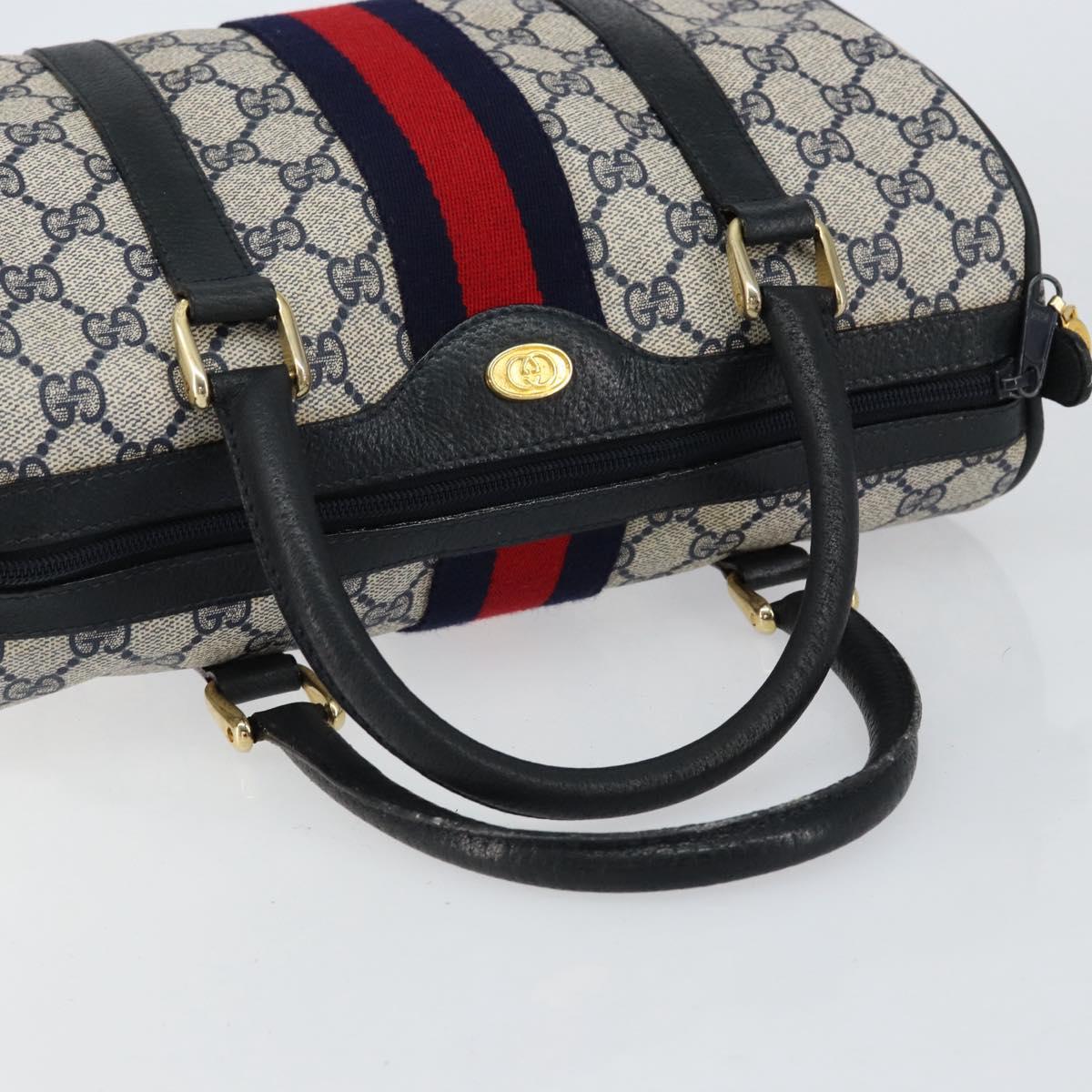 GUCCI GG Supreme Sherry Line Boston Bag PVC Navy Gold 378 012 3841 Auth 154670