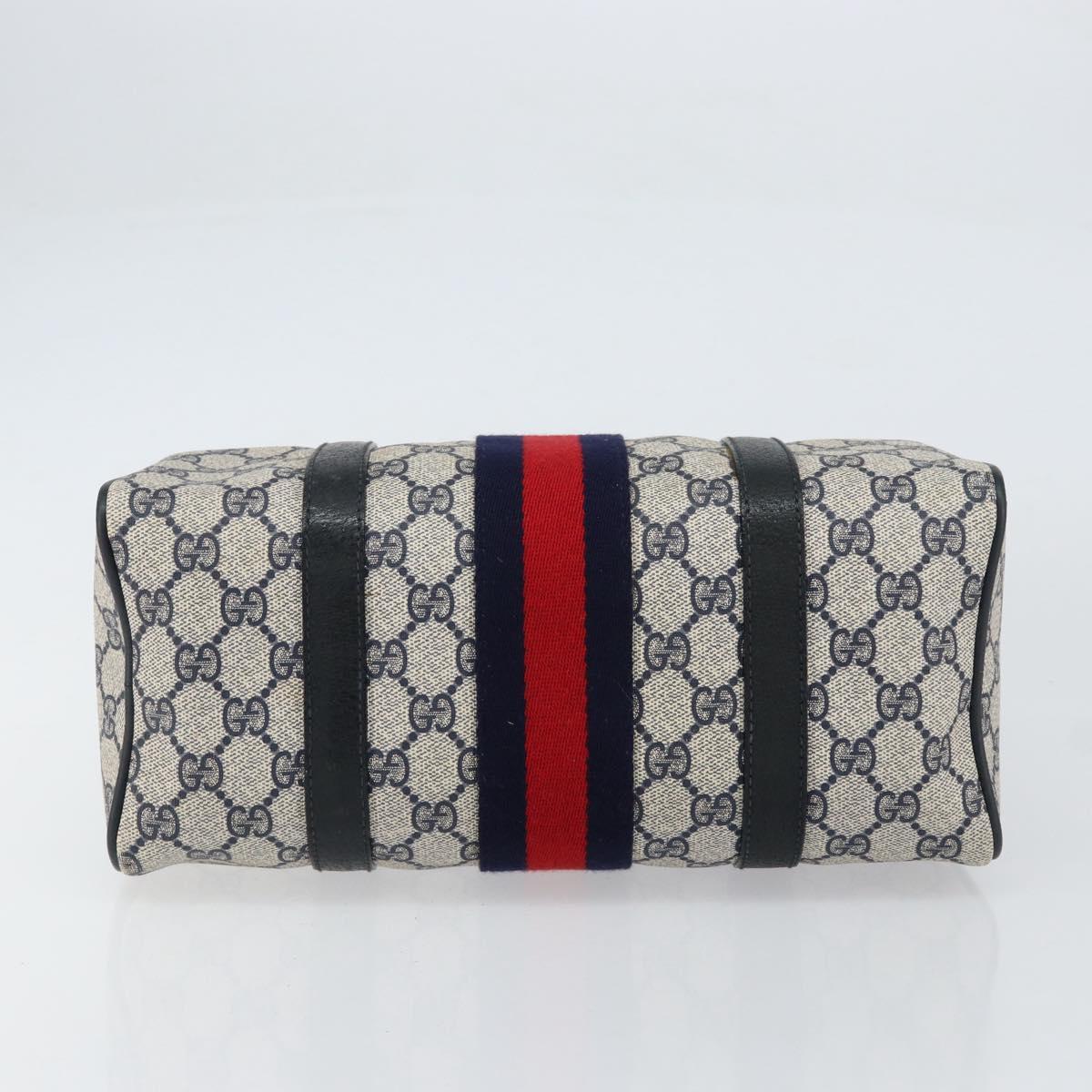 GUCCI GG Supreme Sherry Line Boston Bag PVC Navy Gold 378 012 3841 Auth 154670