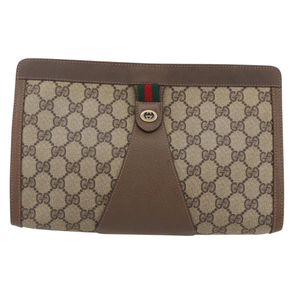 GUCCI GG Supreme Web Sherry Line Clutch Bag PVC Red Beige 89 01 033 Auth 154671