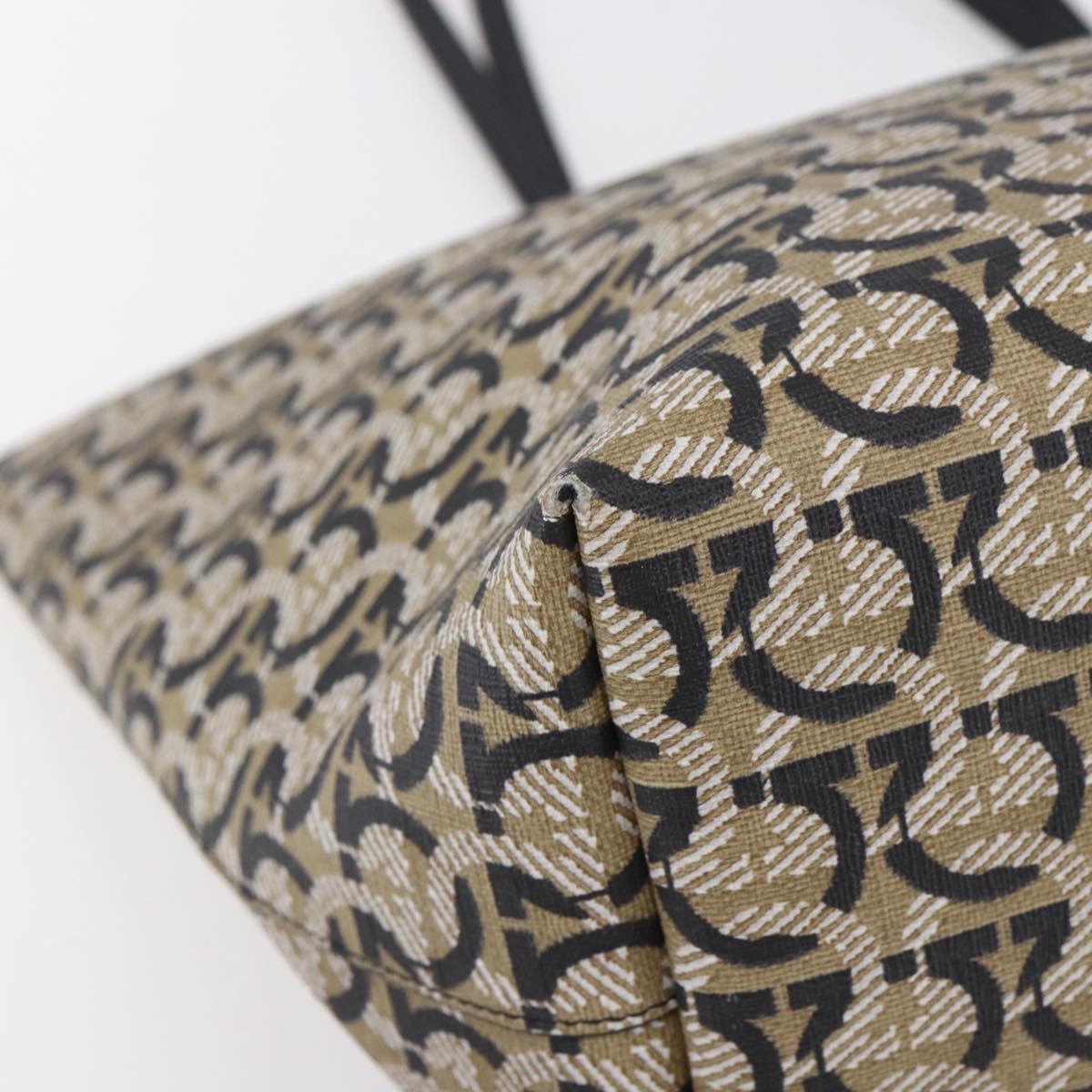 Salvatore Ferragamo Gancini Tote Bag Canvas Navy Gold Auth 154673