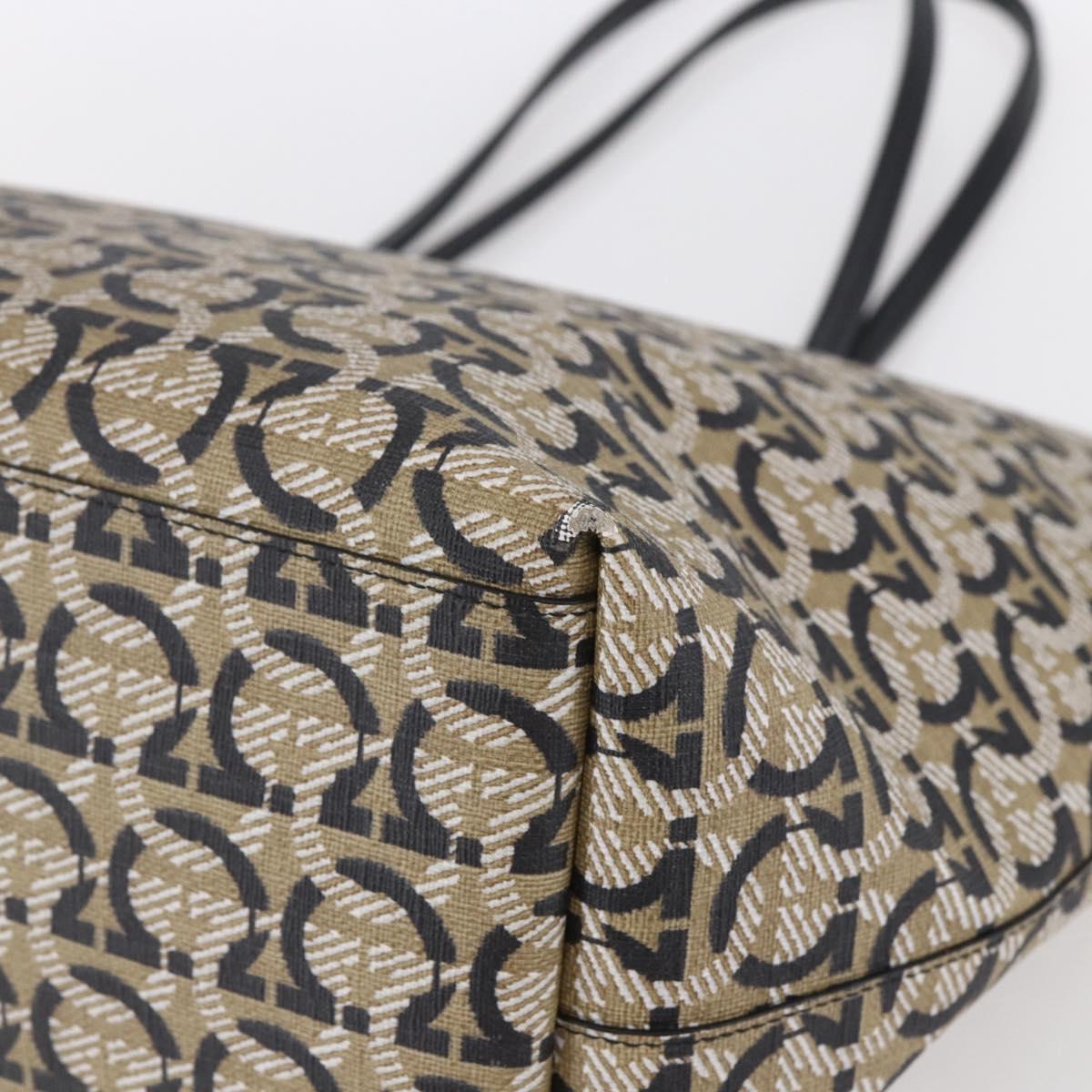 Salvatore Ferragamo Gancini Tote Bag Canvas Navy Gold Auth 154673