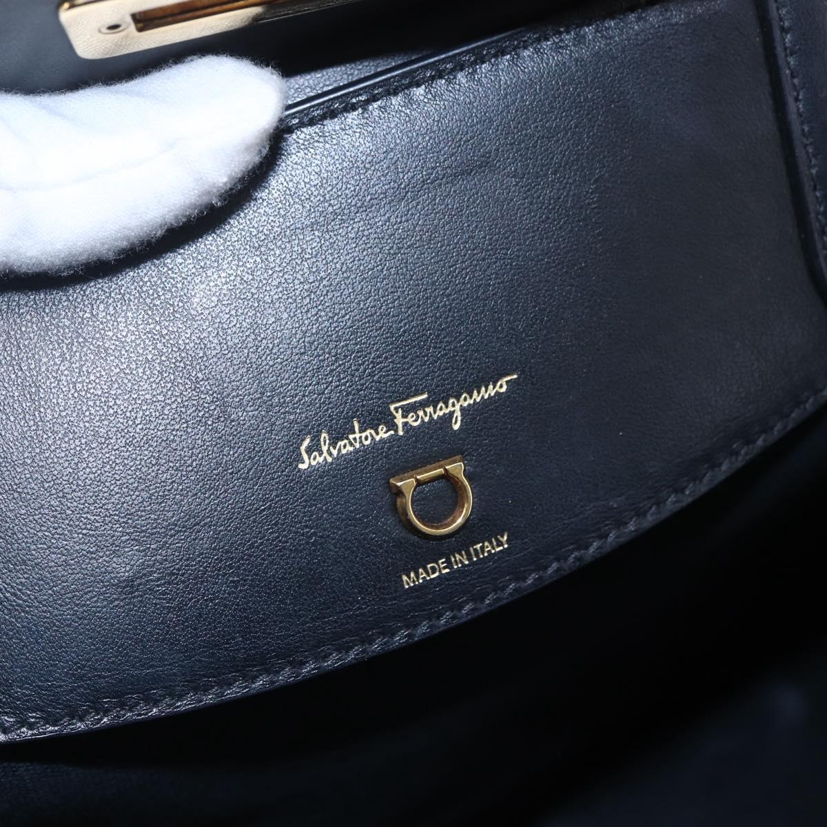 Salvatore Ferragamo Gancini Tote Bag Canvas Navy Gold Auth 154673