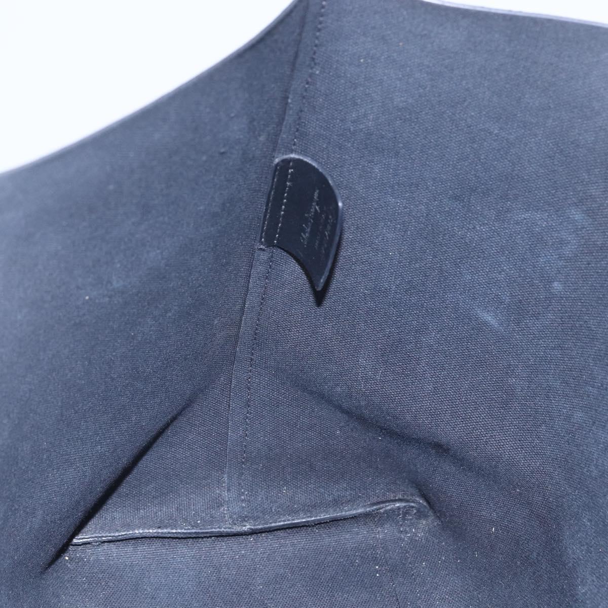 Salvatore Ferragamo Gancini Tote Bag Canvas Navy Gold Auth 154673