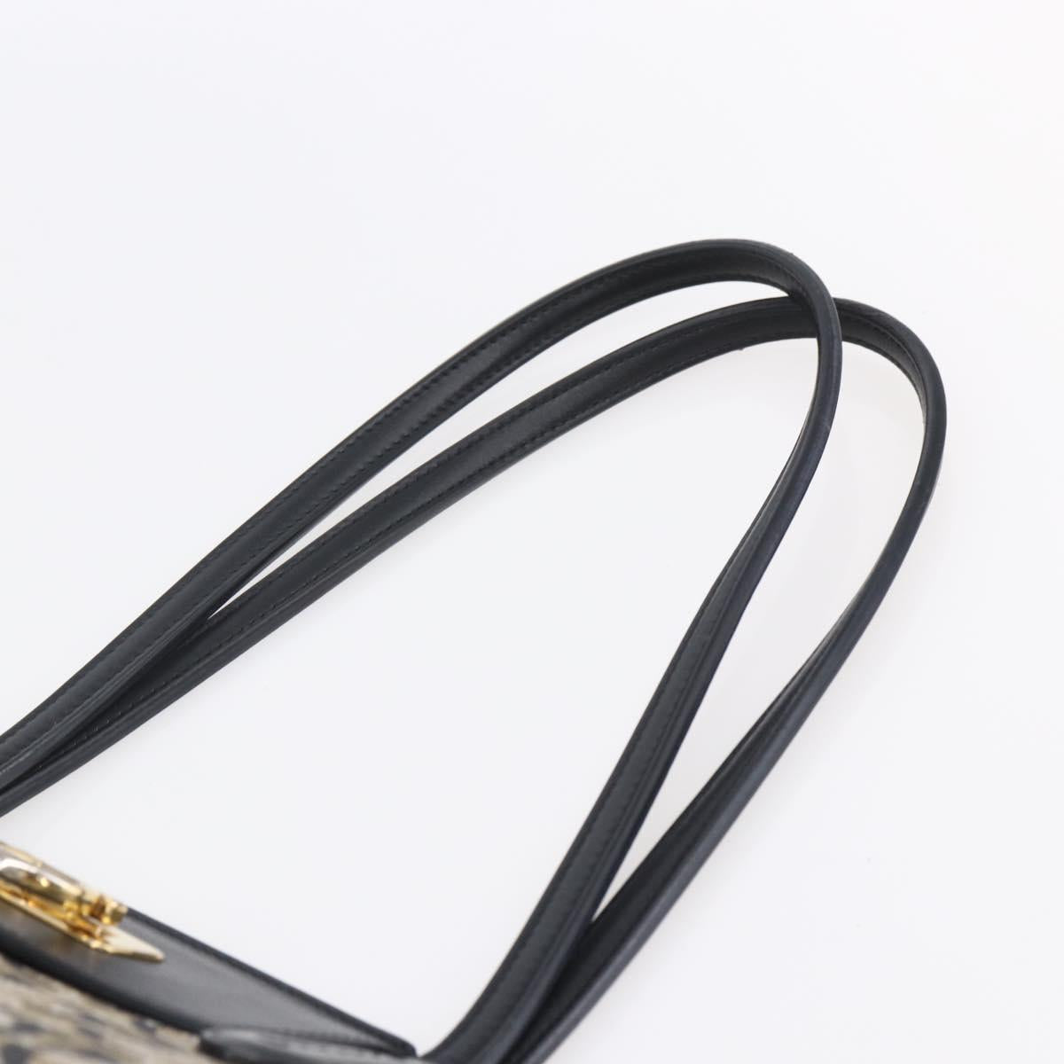 Salvatore Ferragamo Gancini Tote Bag Canvas Navy Gold Auth 154673