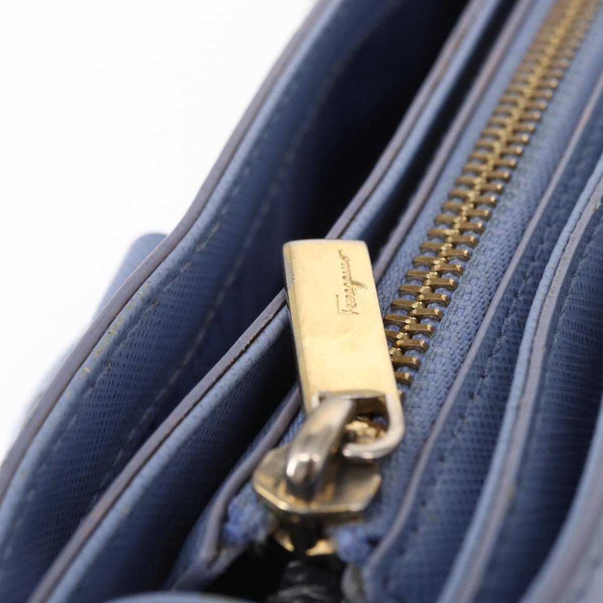 Salvatore Ferragamo Gancini Hand Bag Leather 2way Light Blue Gold Auth 154674