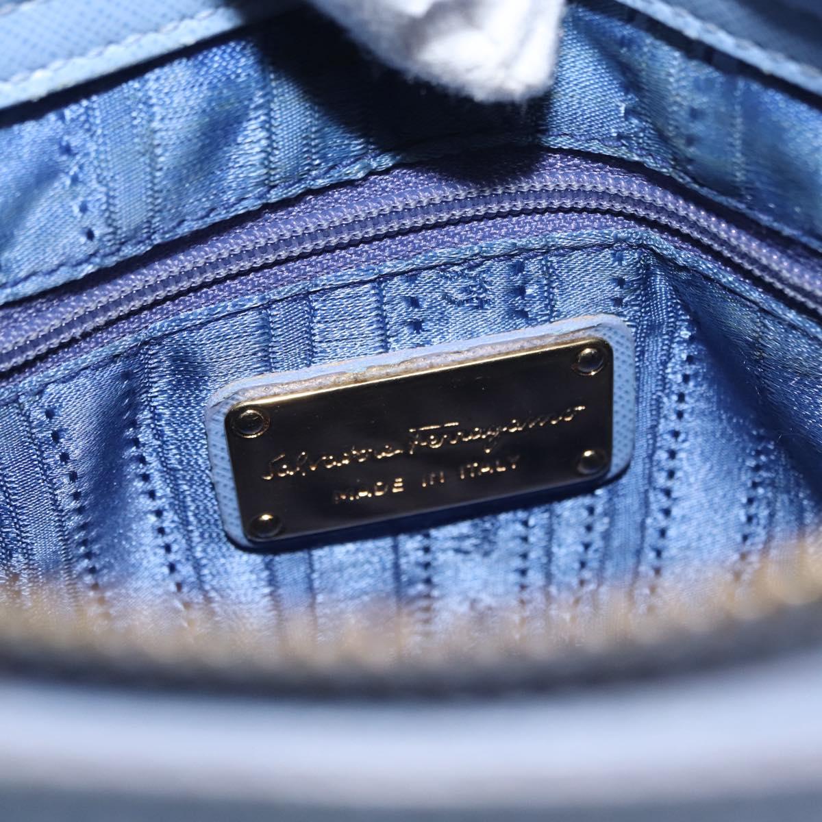 Salvatore Ferragamo Gancini Hand Bag Leather 2way Light Blue Gold Auth 154674