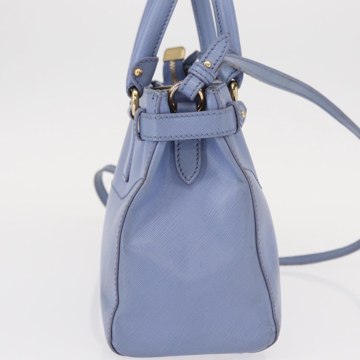 Salvatore Ferragamo Gancini Hand Bag Leather 2way Light Blue Gold Auth 154674