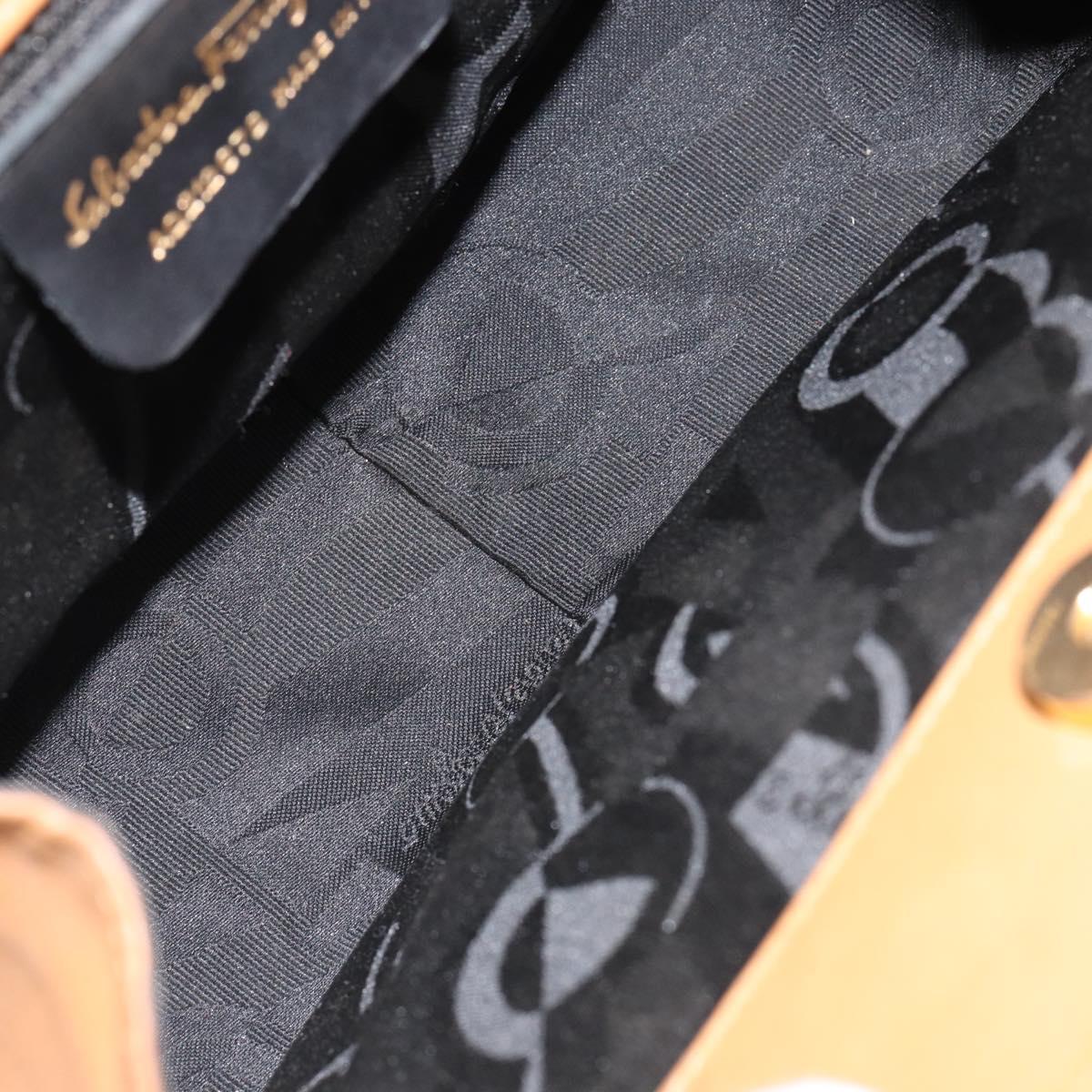 Salvatore Ferragamo Gancini Hand Bag Leather Beige Gold Auth 154675