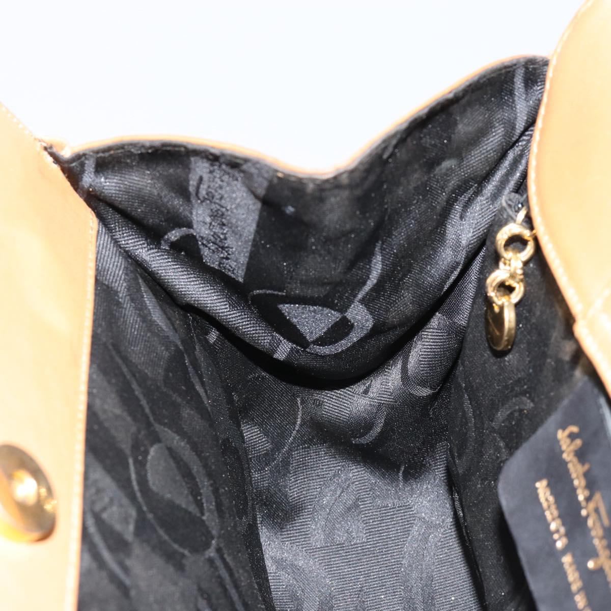 Salvatore Ferragamo Gancini Hand Bag Leather Beige Gold Auth 154675