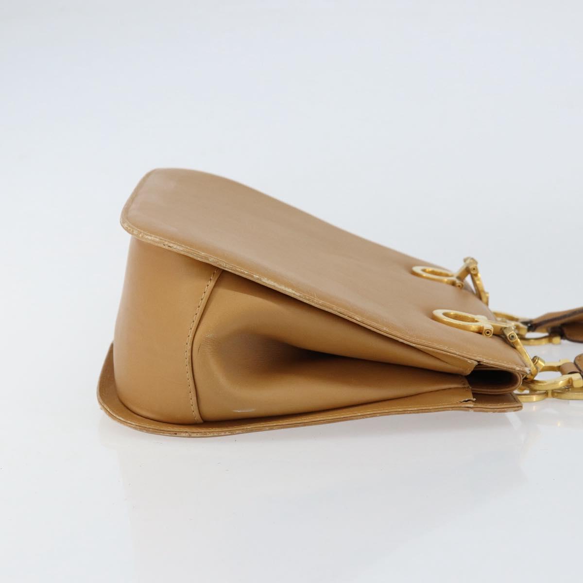 Salvatore Ferragamo Gancini Hand Bag Leather Beige Gold Auth 154675