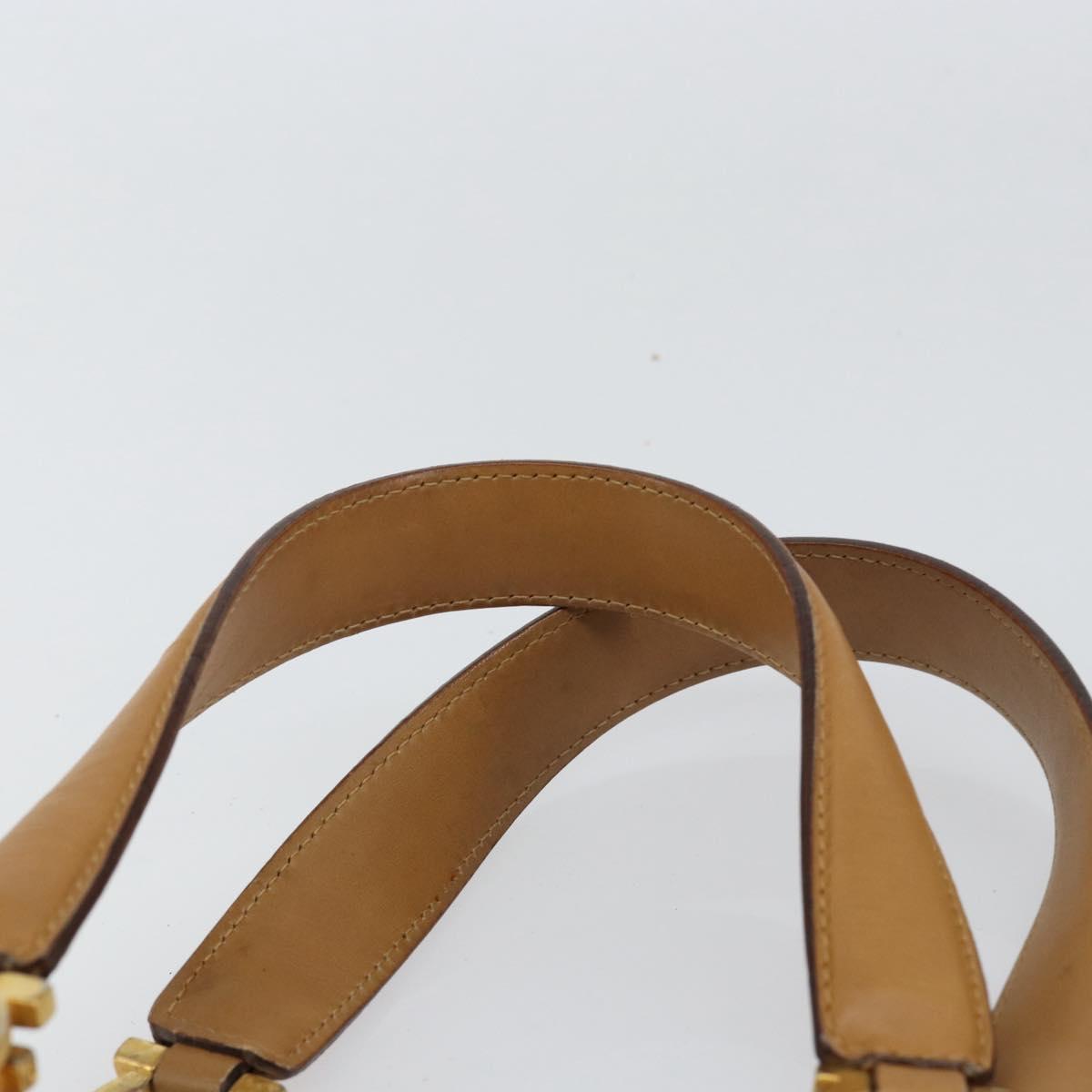 Salvatore Ferragamo Gancini Hand Bag Leather Beige Gold Auth 154675