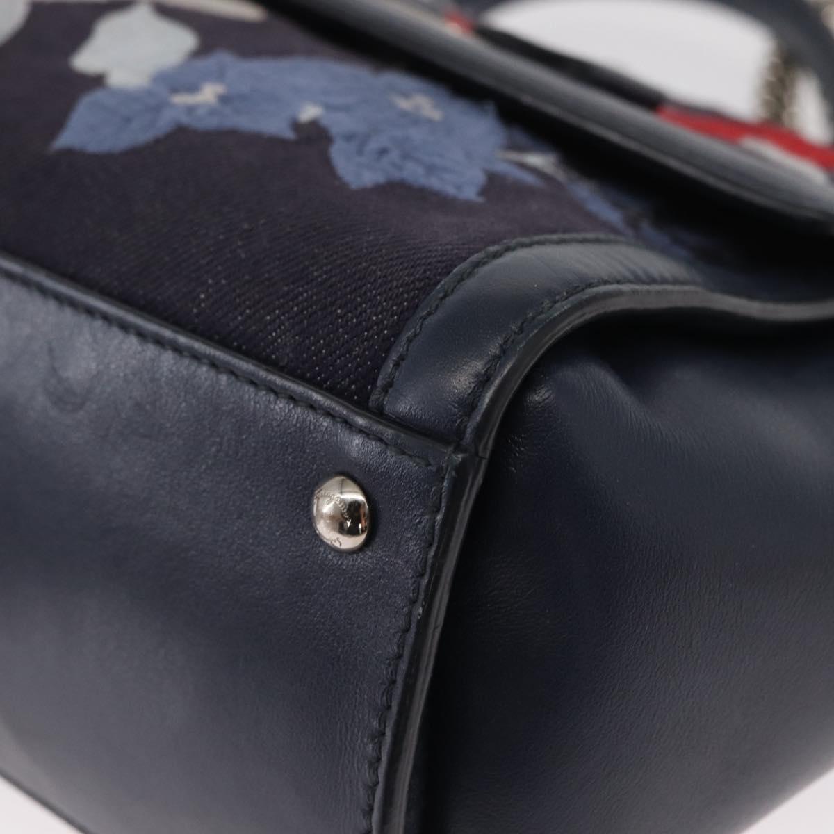 Salvatore Ferragamo Vala Hand Bag Denim 2way Navy Silver Auth 154676V