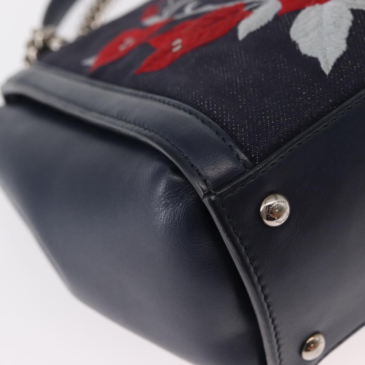 Salvatore Ferragamo Vala Hand Bag Denim 2way Navy Silver Auth 154676V