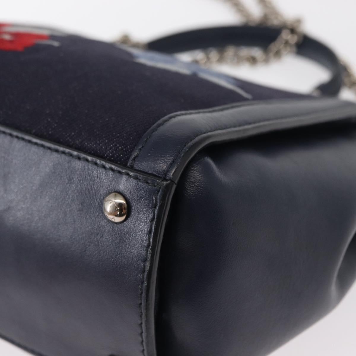 Salvatore Ferragamo Vala Hand Bag Denim 2way Navy Silver Auth 154676V