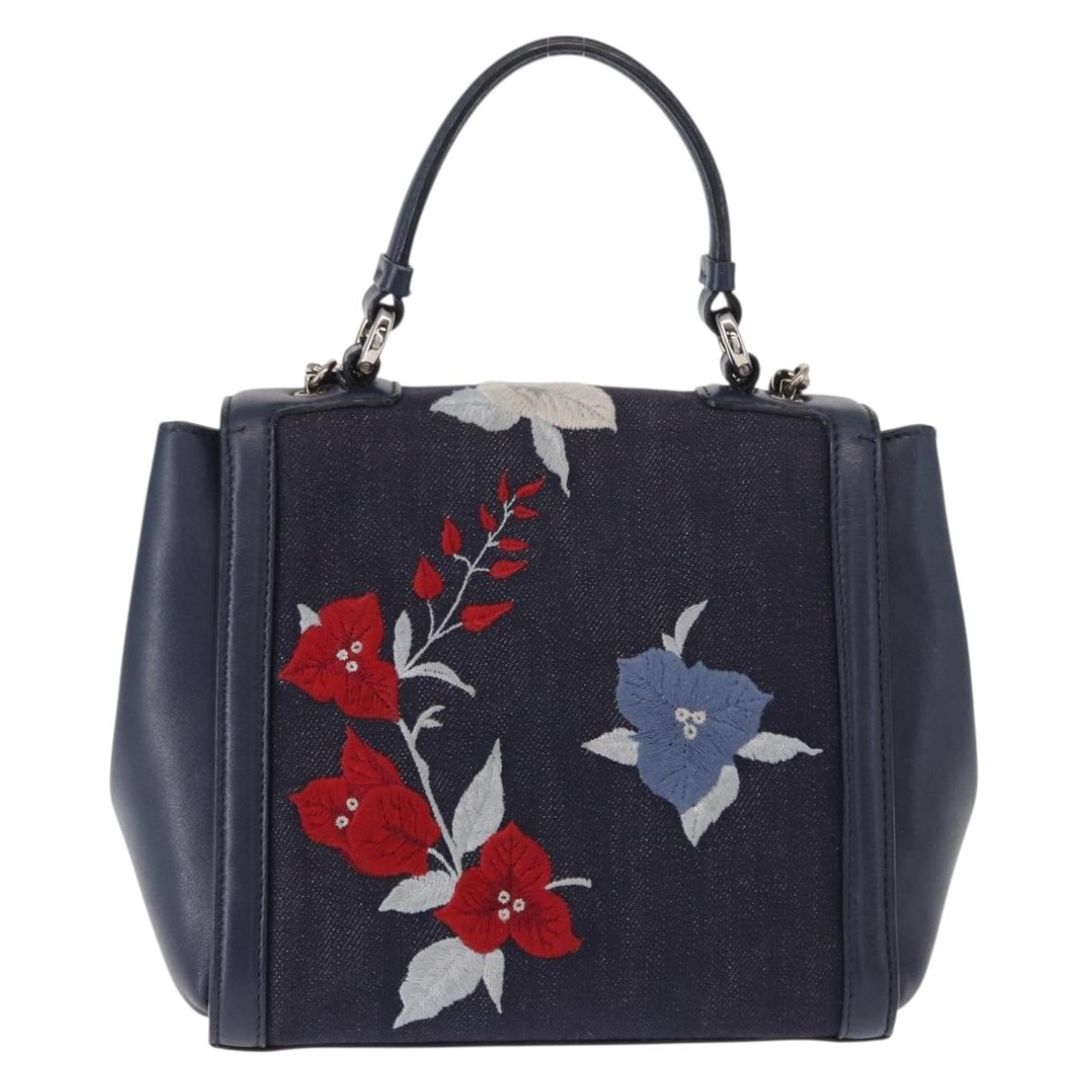 Salvatore Ferragamo Vala Hand Bag Denim 2way Navy Silver Auth 154676V