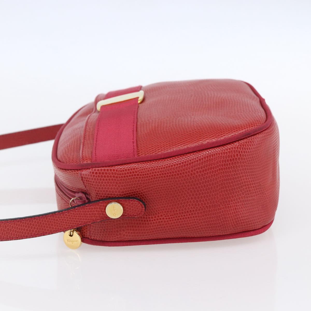 Salvatore Ferragamo Vala Shoulder Bag Leather Red Gold Auth 154677