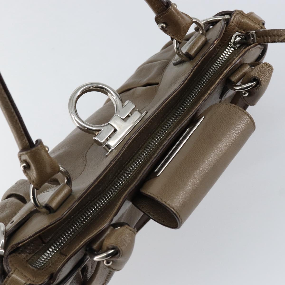 Salvatore Ferragamo Gancini Hand Bag Leather Brown Silver Auth 154678