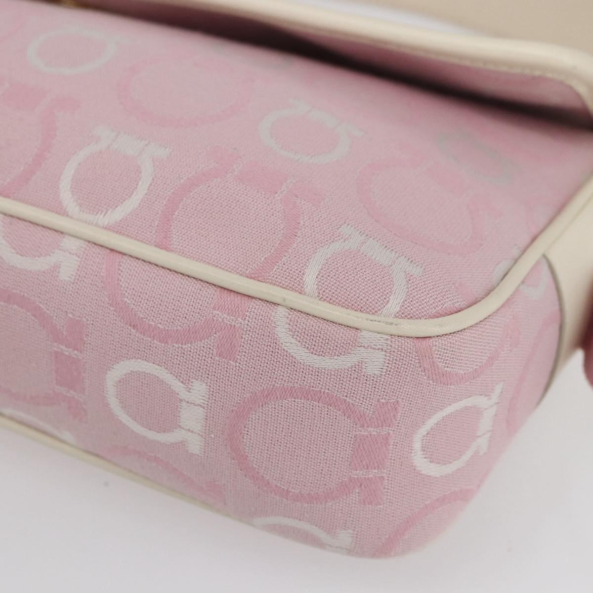 Salvatore Ferragamo Gancini Shoulder Bag Canvas Pink Gold Auth 154679