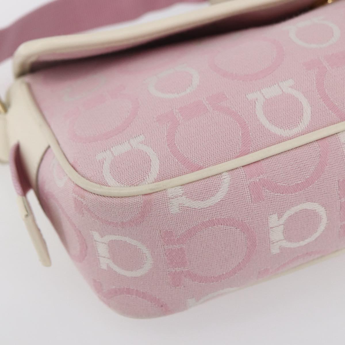 Salvatore Ferragamo Gancini Shoulder Bag Canvas Pink Gold Auth 154679