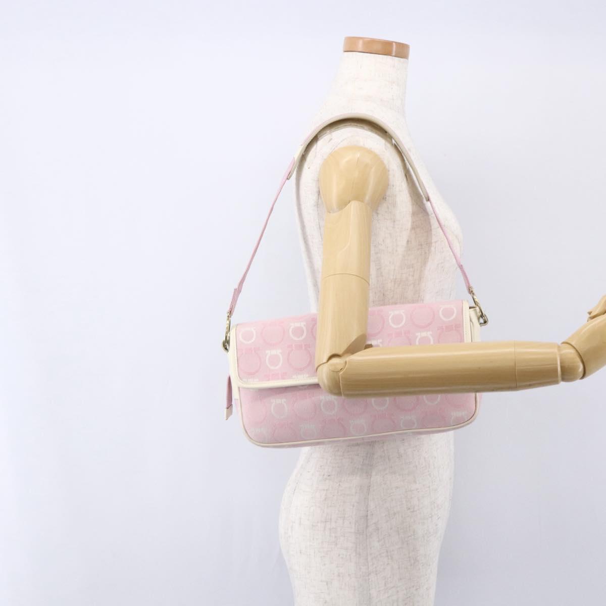 Salvatore Ferragamo Gancini Shoulder Bag Canvas Pink Gold Auth 154679