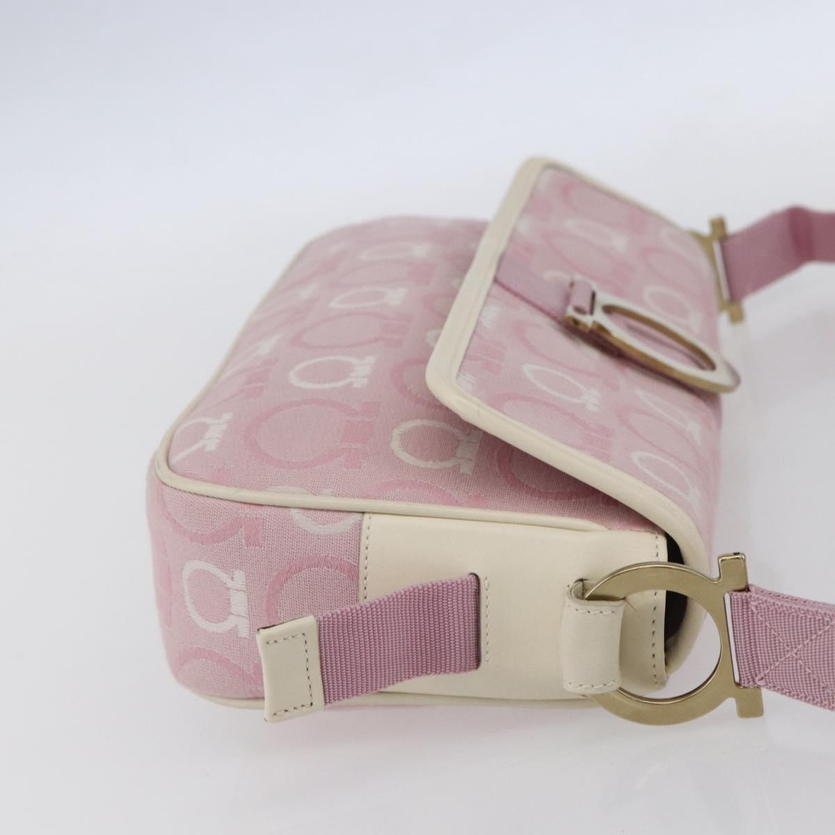 Salvatore Ferragamo Gancini Shoulder Bag Canvas Pink Gold Auth 154679