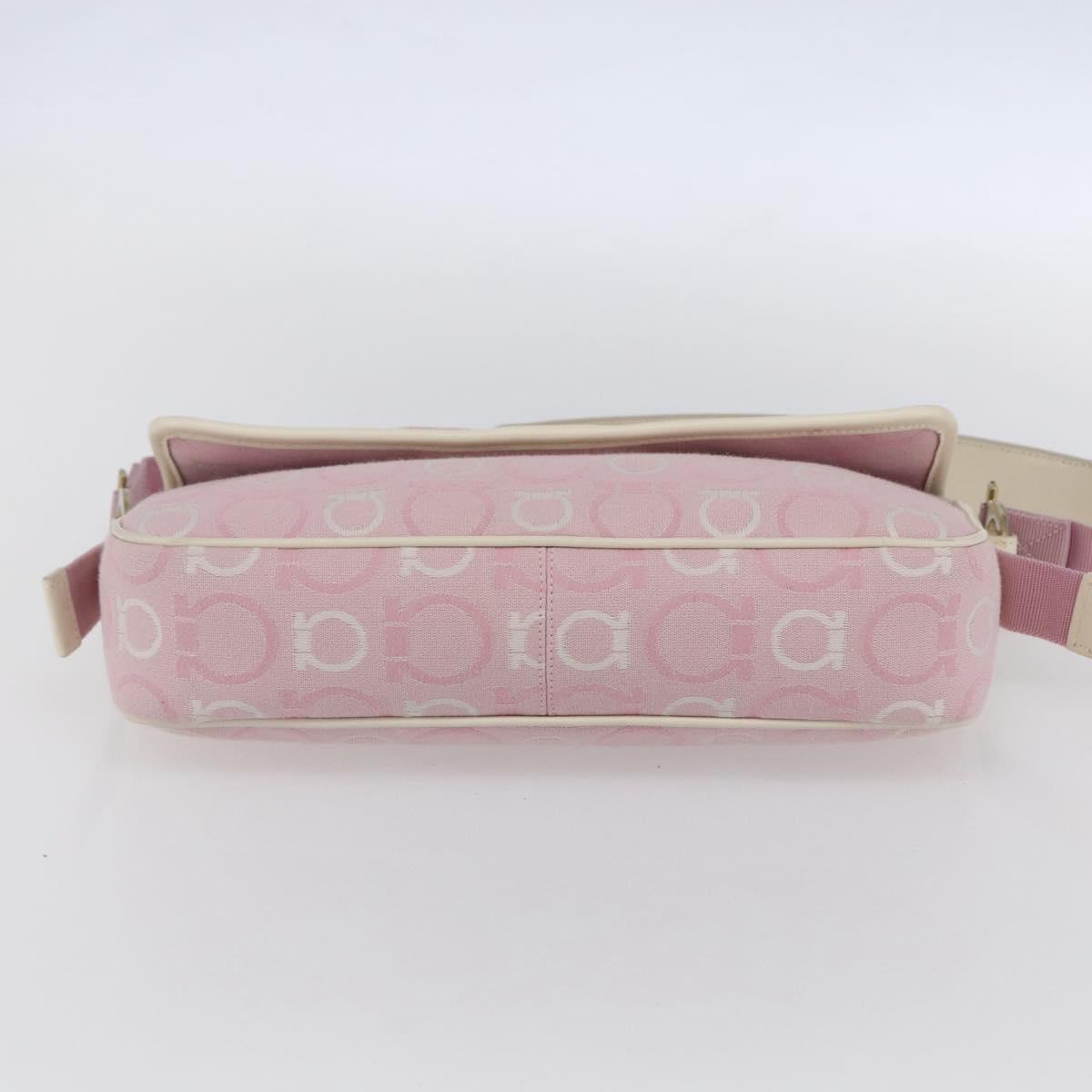 Salvatore Ferragamo Gancini Shoulder Bag Canvas Pink Gold Auth 154679