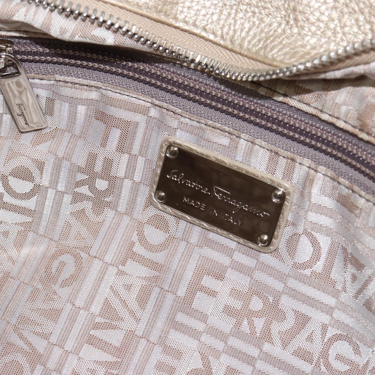 Salvatore Ferragamo Gancini Hand Bag Leather Gold Auth 154680