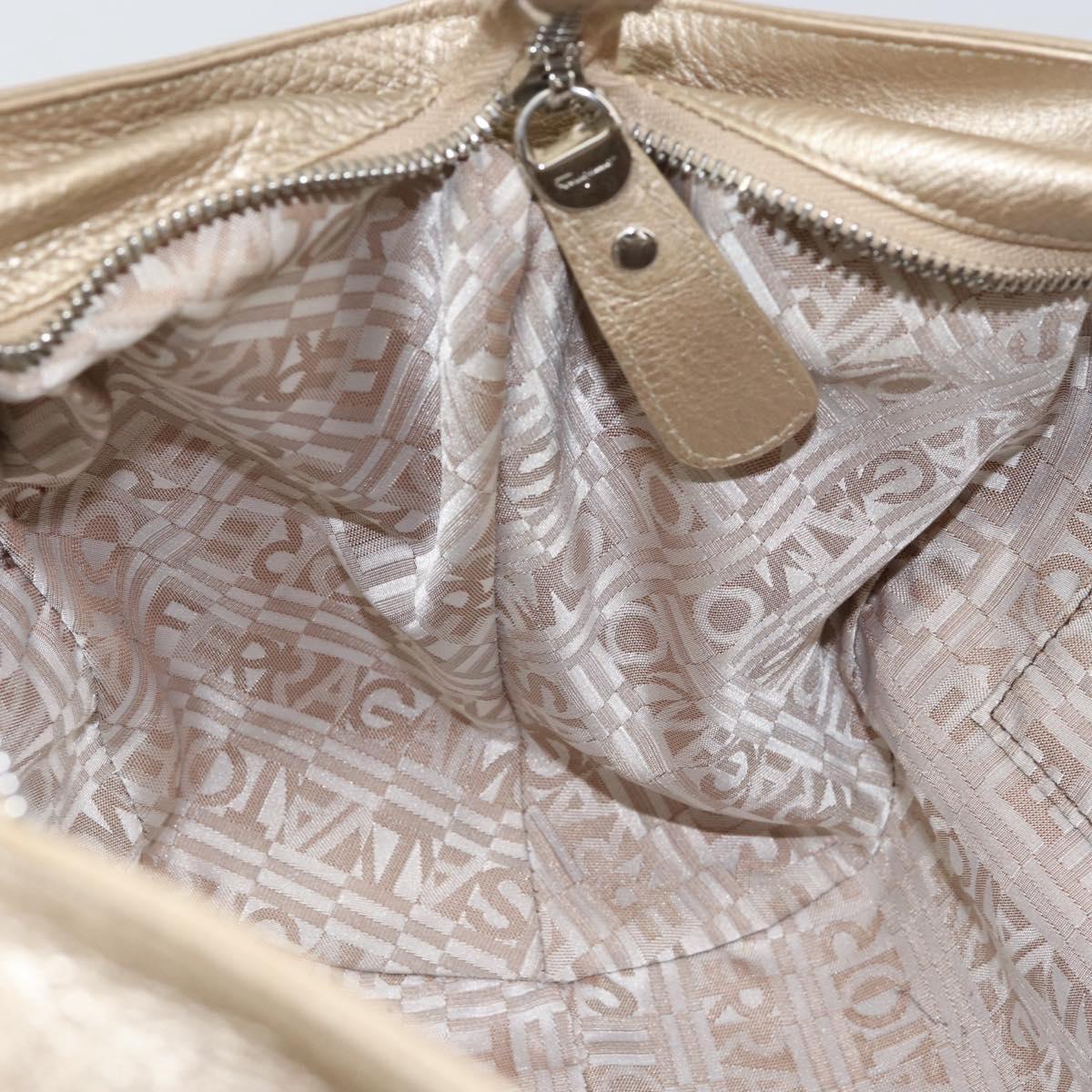 Salvatore Ferragamo Gancini Hand Bag Leather Gold Auth 154680