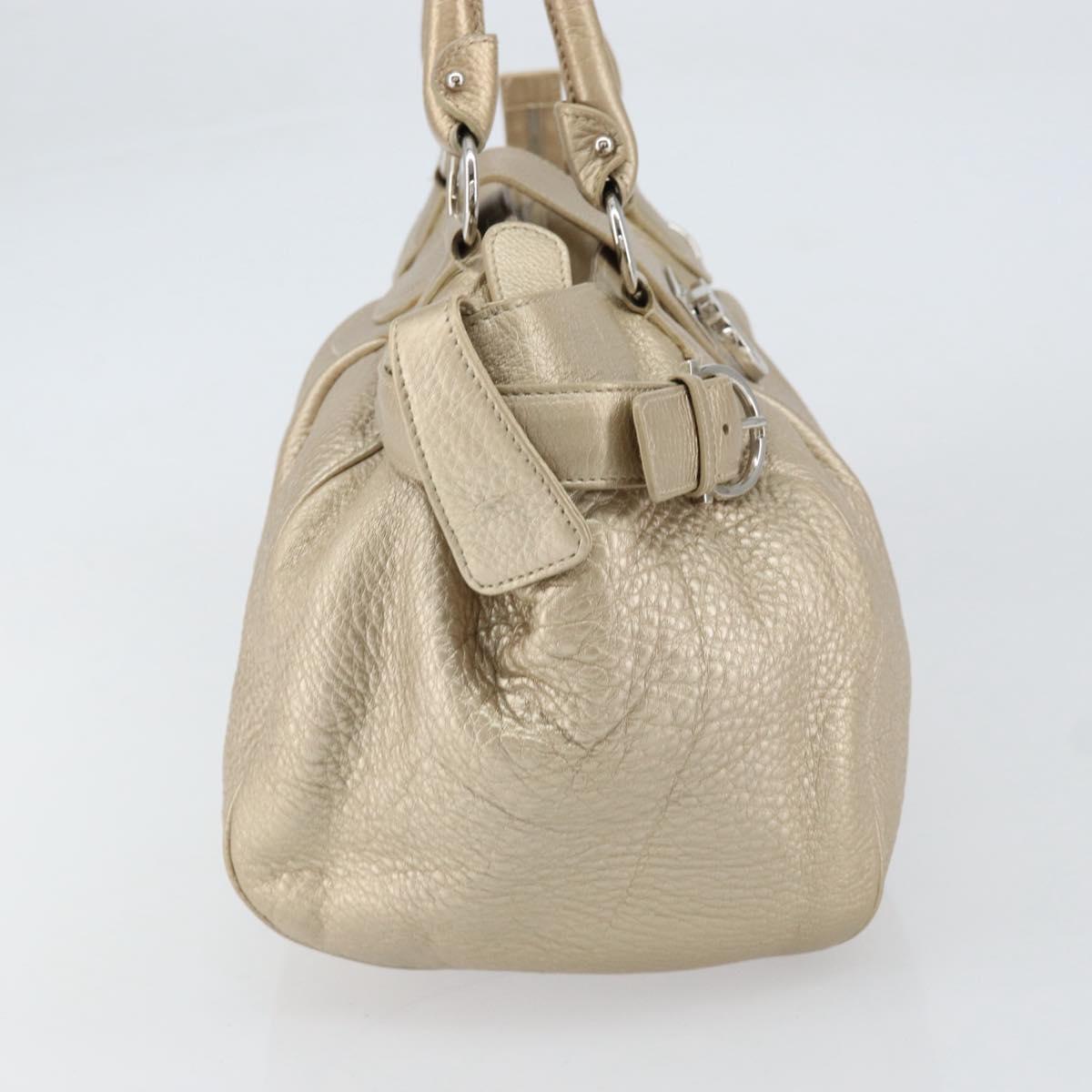 Salvatore Ferragamo Gancini Hand Bag Leather Gold Auth 154680