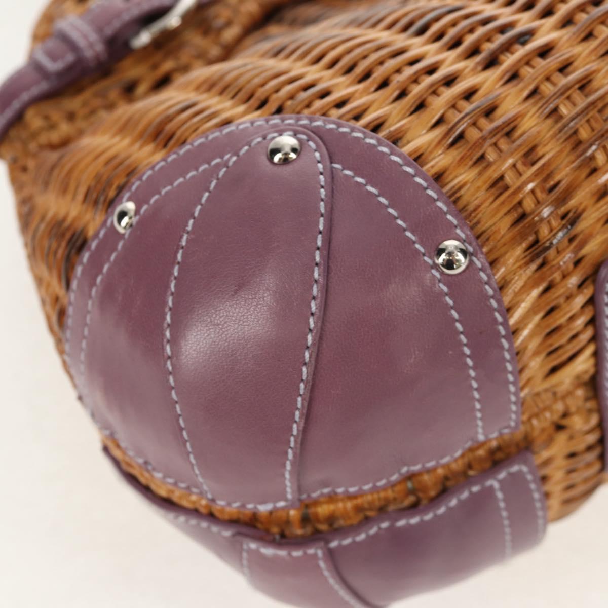Salvatore Ferragamo Gancini Hand Bag Rattan Beige Silver Auth 154682V