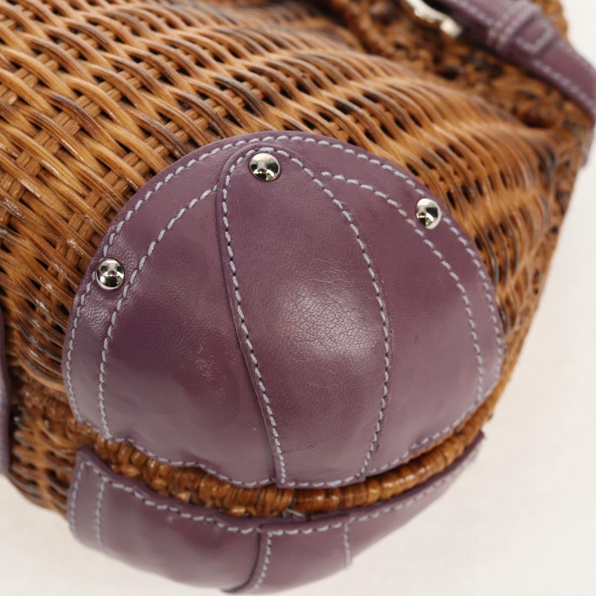 Salvatore Ferragamo Gancini Hand Bag Rattan Beige Silver Auth 154682A